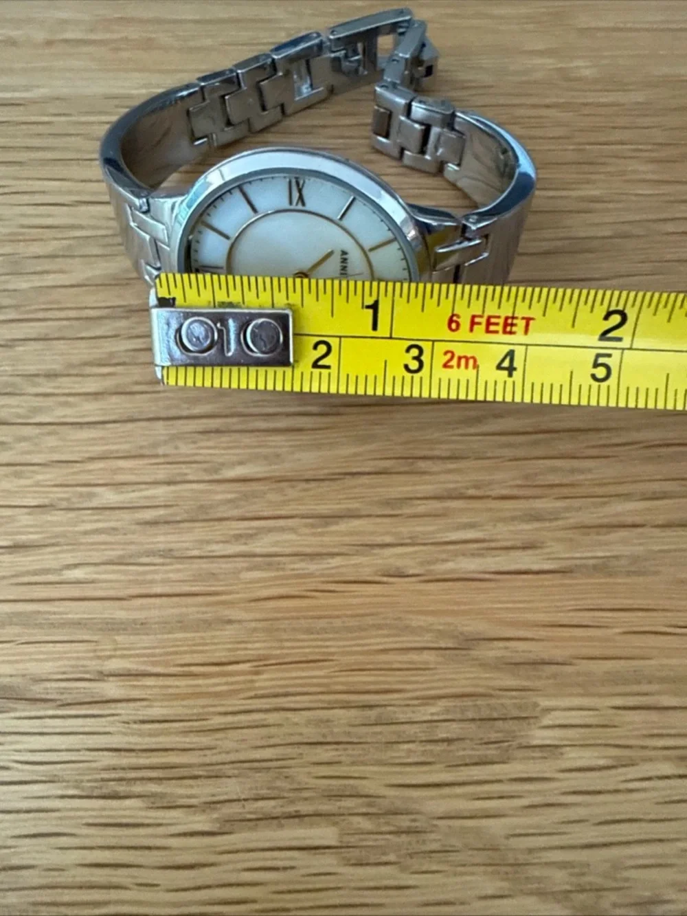 Anne Klein Watch w/ Mother Of Pearl Face. Silver & Gold Tone Adjustable Bracelet